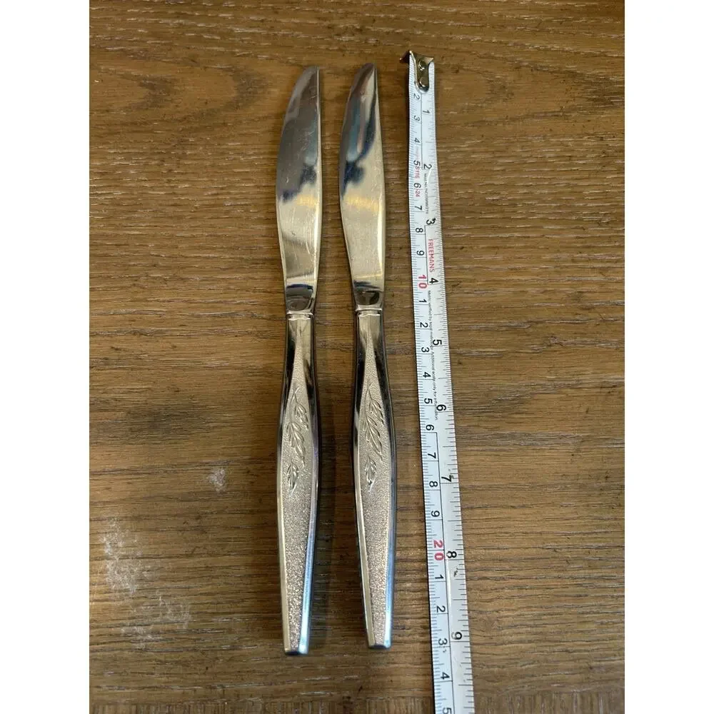 Vtg Lot of 2 Dinner Knives Oneida Woodmere‎ Wheat Community 9” Stainless MCM